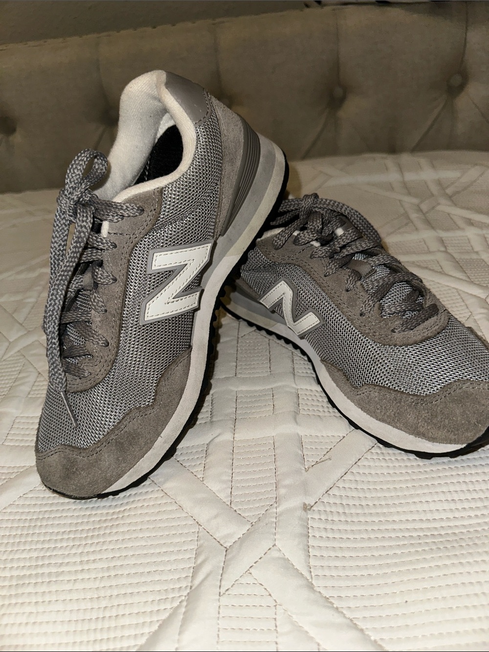 New Balance Gray and White 515 Women's Athletic Sneakers - Picture 2 of 8